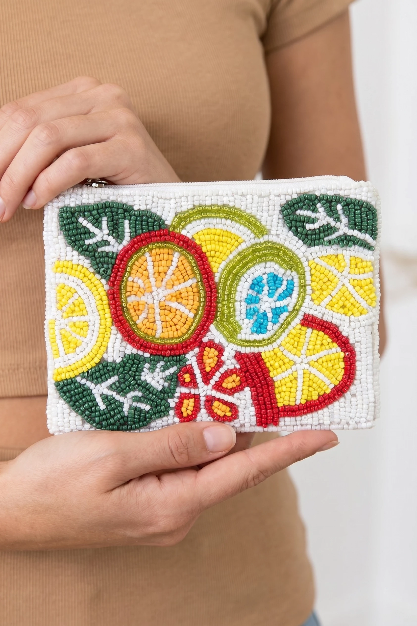 Seed Beaded Assorted Lemon Fruit Coin Purse
