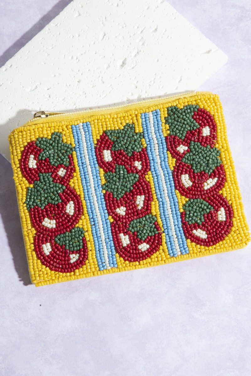 Seed Beaded Assorted Red Fruit Coin Purse