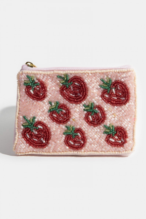 Strawberry Themed Seed Beaded Coin Purse