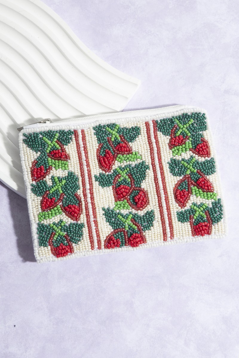 Seed Beaded Red Pepper Fruit Coin Purse