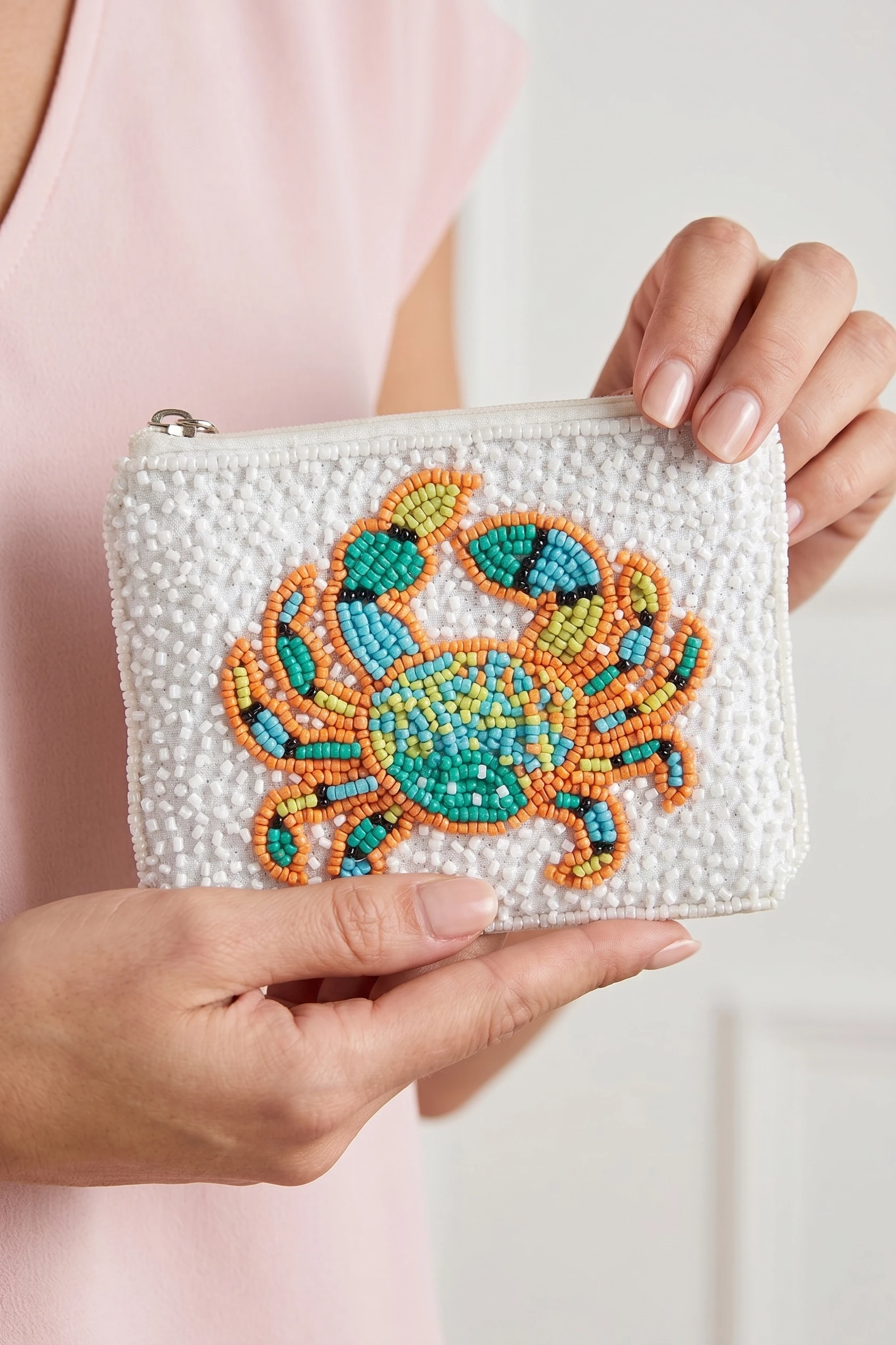 Seed Beaded Sea Life Crab Coin Purse