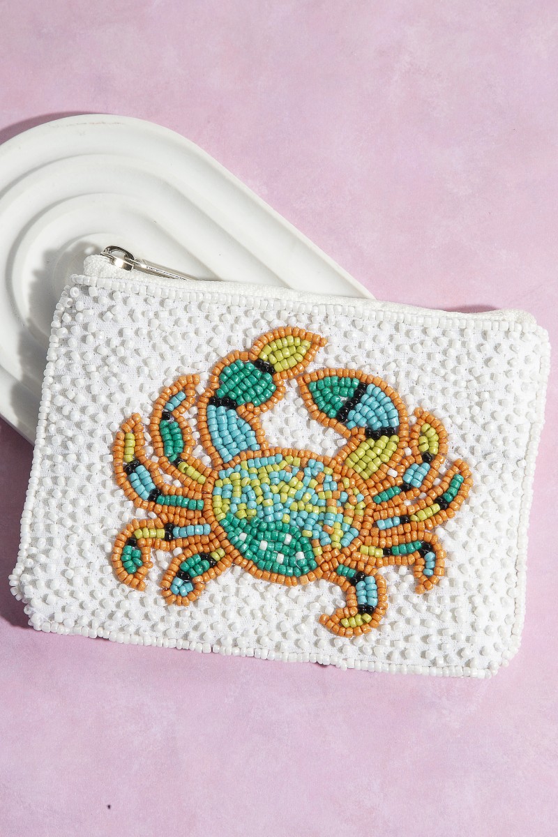Seed Beaded Sea Life Crab Coin Purse