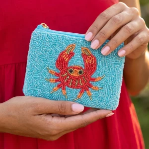 Seed Beaded Red Crab Coin Purse