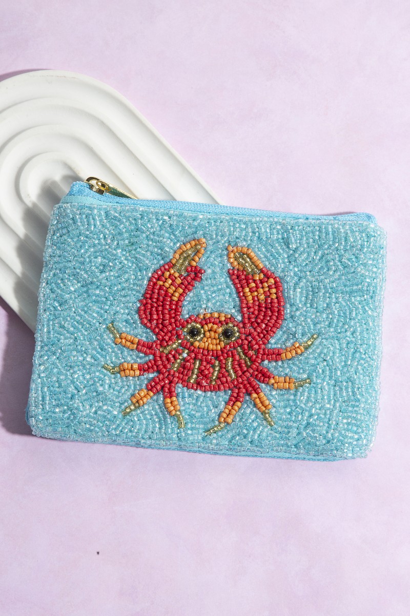 Seed Beaded Red Crab Coin Purse