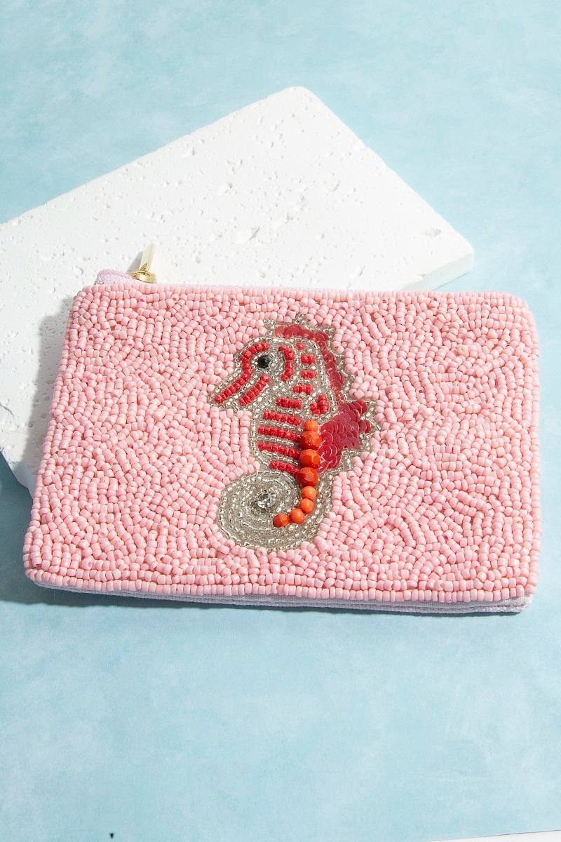 Seed Beaded Sea Life Sea Horse Coin Purse