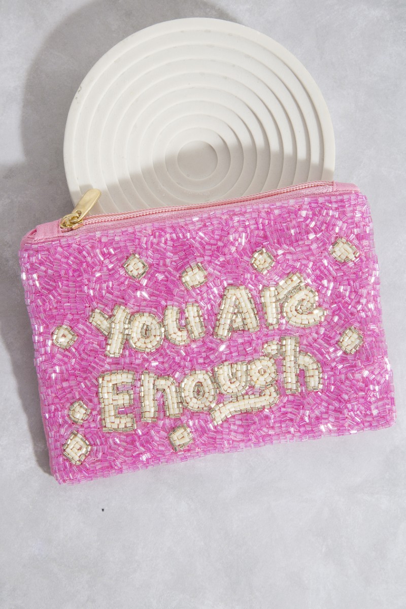 You Are Enough Seed Beaded Coin Purse