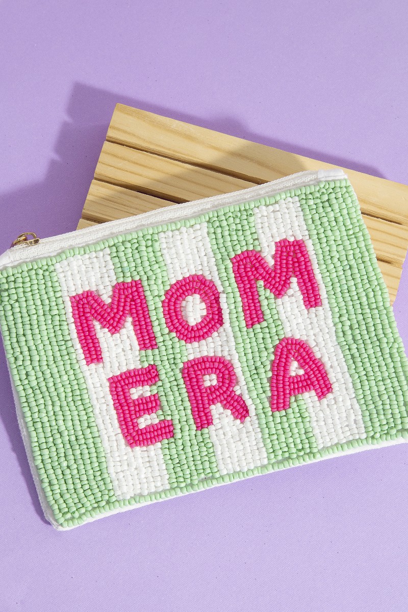 Mom Era Stripped Seed Beaded Coin Purse