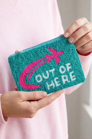 Out Of Here Airplane Seed Beaded Coin Purse
