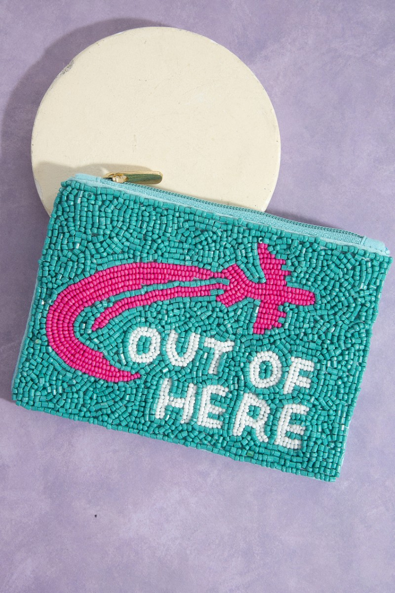 Out Of Here Airplane Seed Beaded Coin Purse