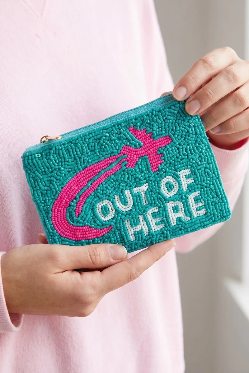 Out Of Here Airplane Seed Beaded Coin Purse