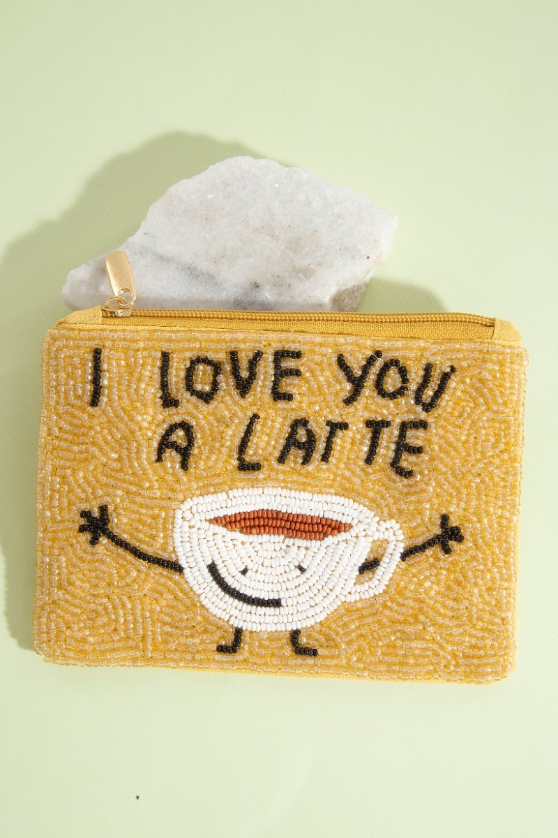 I Love You A Latte Seed Beaded Coin Purse