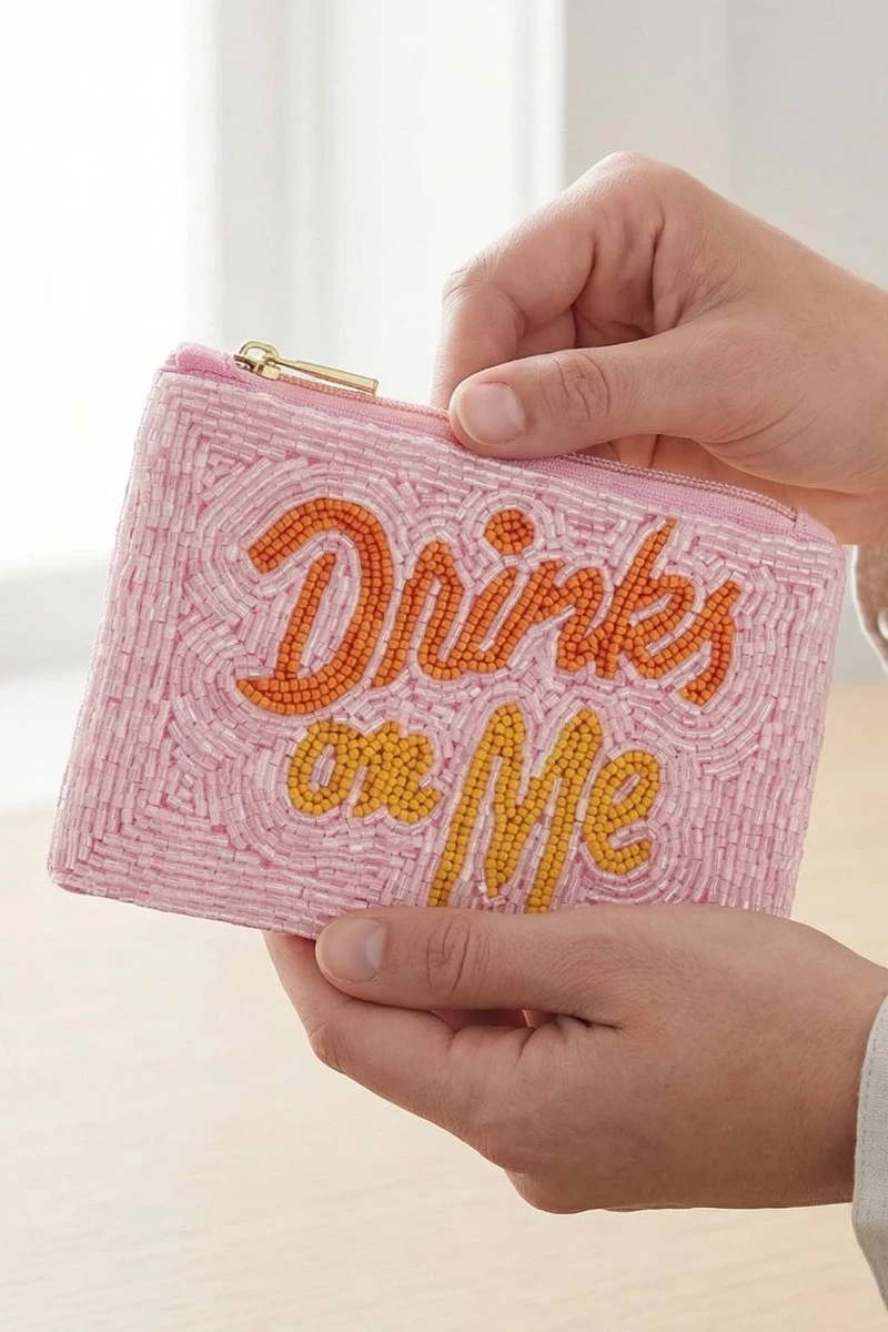 Drinks On Me Print Beaded Coin Purse