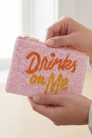 Drinks On Me Print Beaded Coin Purse