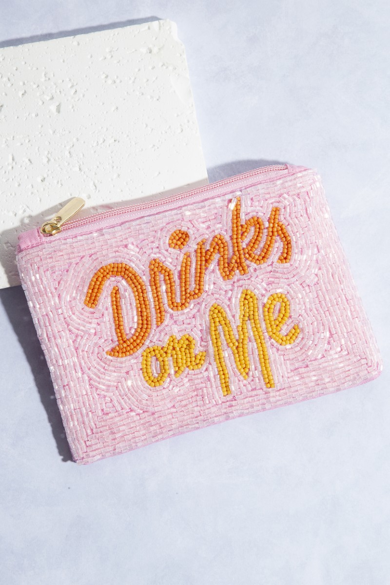 Drinks On Me Print Beaded Coin Purse