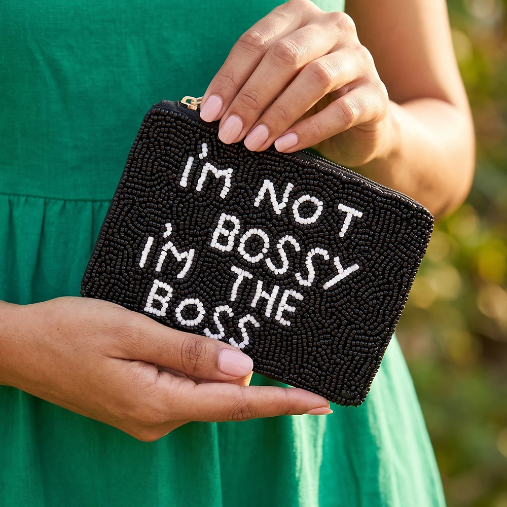 Beaded Not Bossy The Boss Slogan Coin Pouch