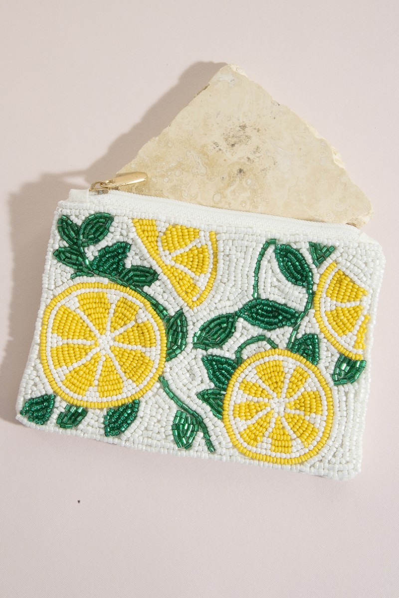 Lemon Slices Seed Beaded Coin Purse