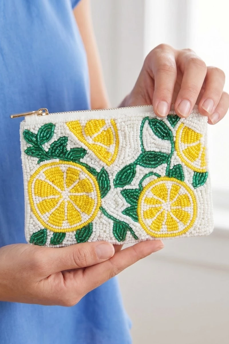 Lemon Slices Seed Beaded Coin Purse