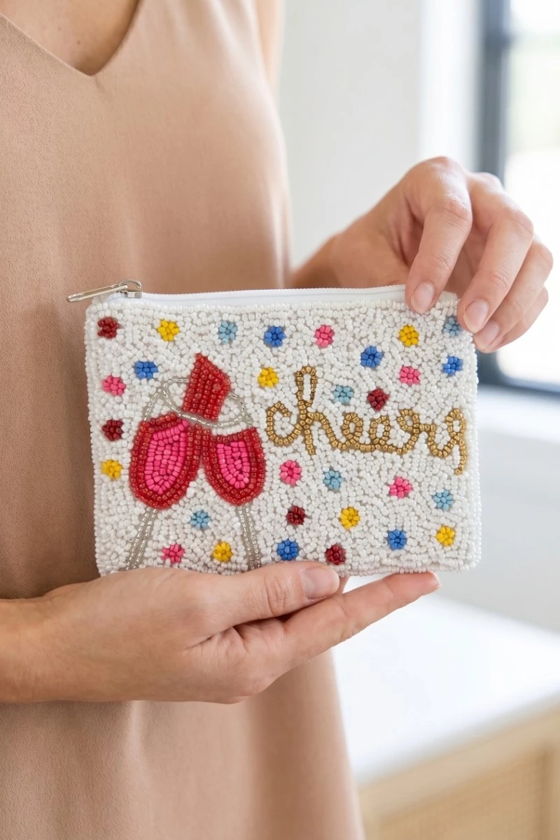 Cheers Toast Seed Beaded Coin Purse