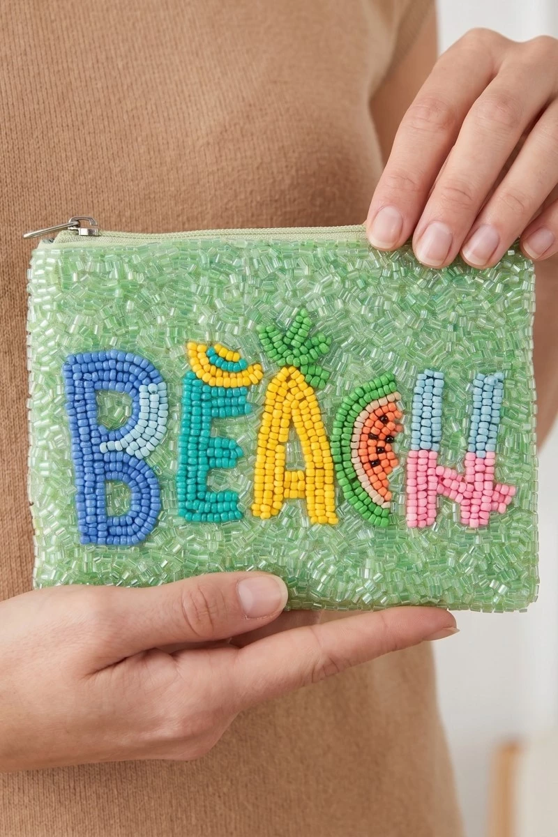 Vibrant Beach Seed Beaded Coin Purse