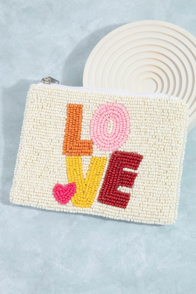 Vibrant Love Heart Seed Beaded Coin Purse