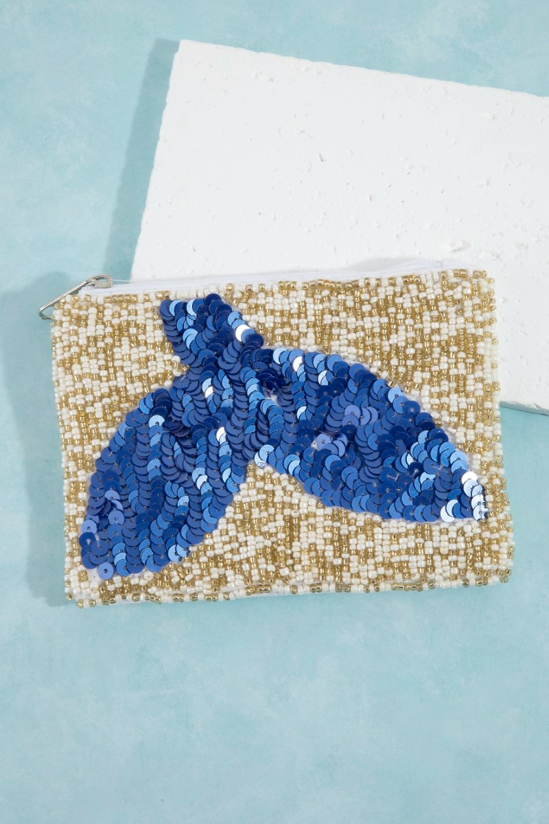 Sequin Whale Tale Seed Beaded Coin Purse
