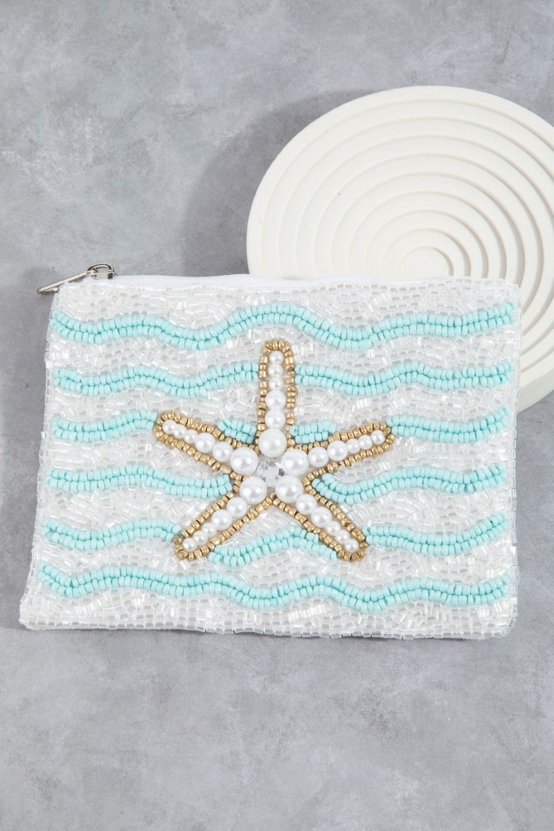 Pearl Beaded Starfish Seed Beaded Coin Purse