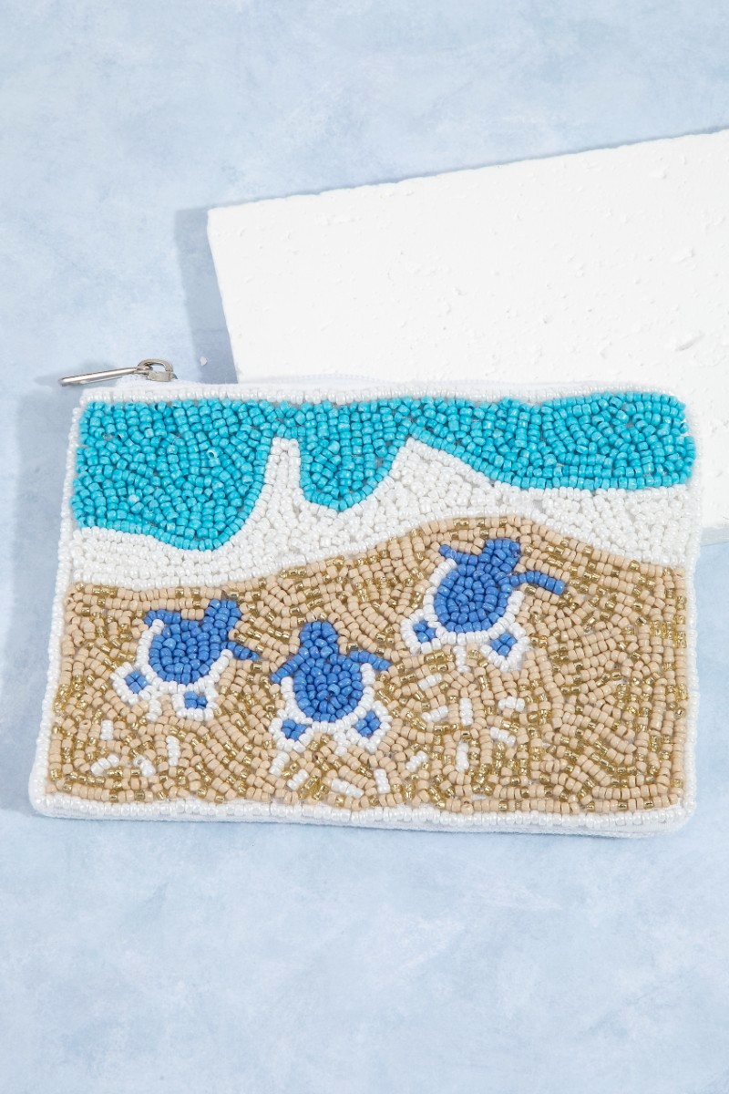 Turtles On Beach Seed Beaded Coin Purse
