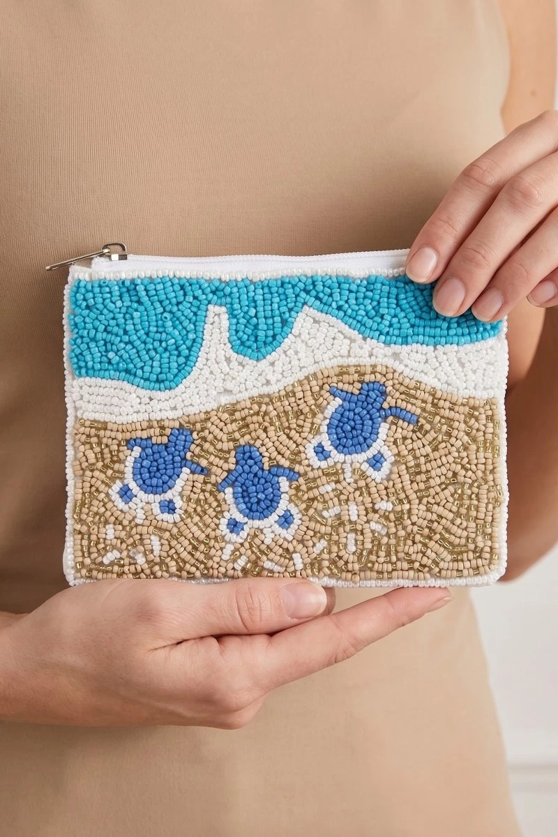 Turtles On Beach Seed Beaded Coin Purse