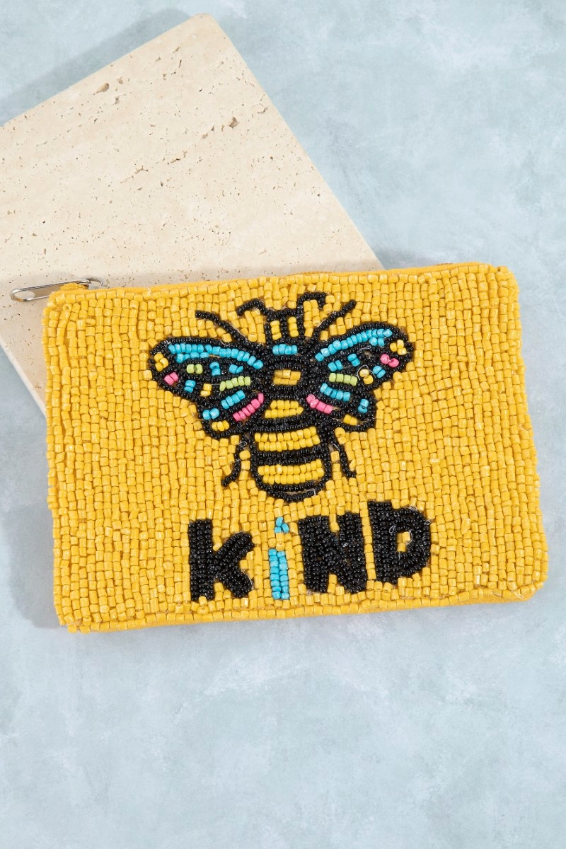 Bee Kind Seed Beaded Coin Purse