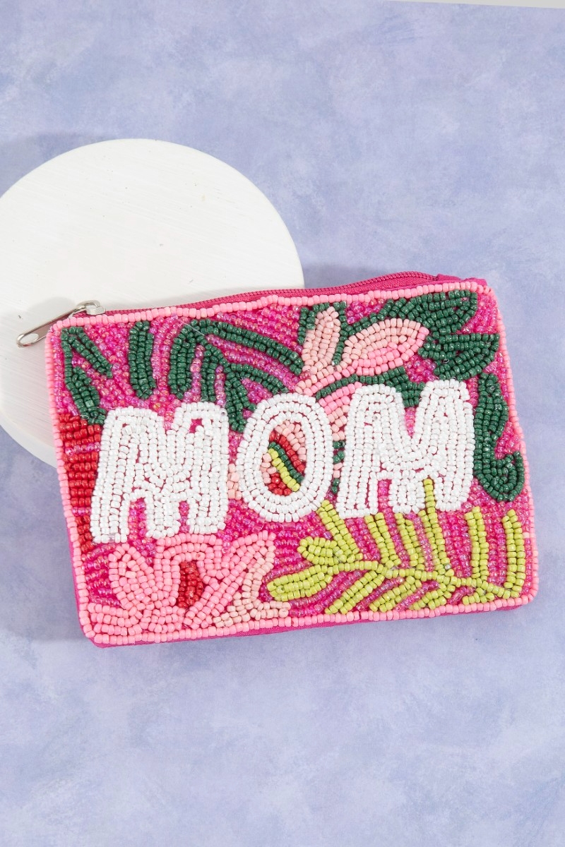 Mom Foliage Seed Beaded Coin Purse