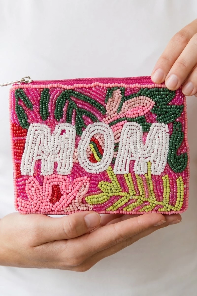 Mom Foliage Seed Beaded Coin Purse