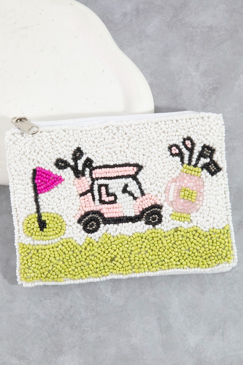 Game Day Golfing Theme Seed Beaded Coin Purse