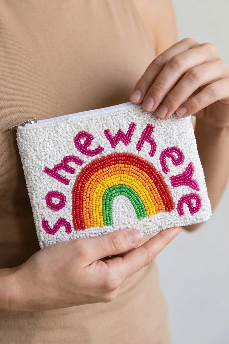 Somewhere Over The Rainbow Seed Beaded Coin Purse