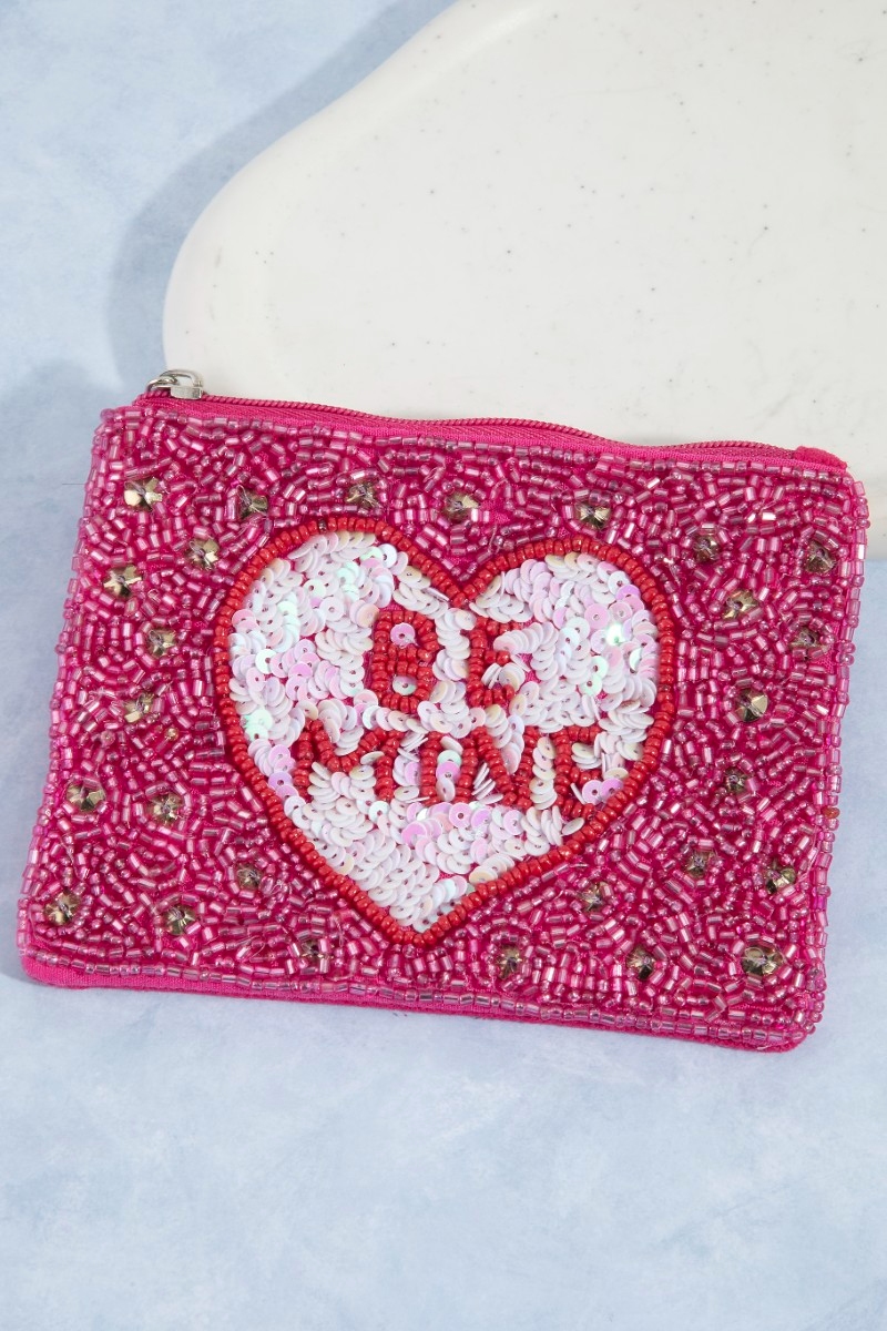 Be Mine Heart Seed Beaded Coin Purse