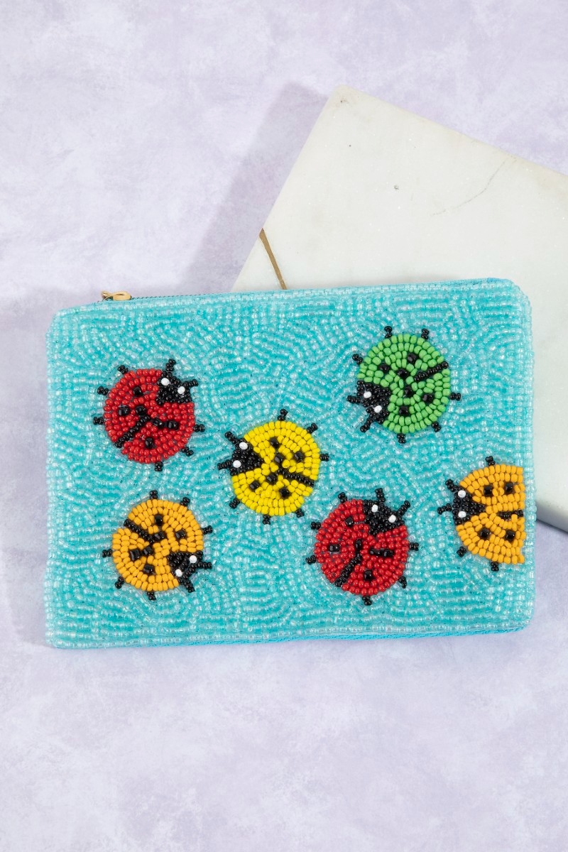 Colorful Lady Bugs Seed Beaded Coin Purse