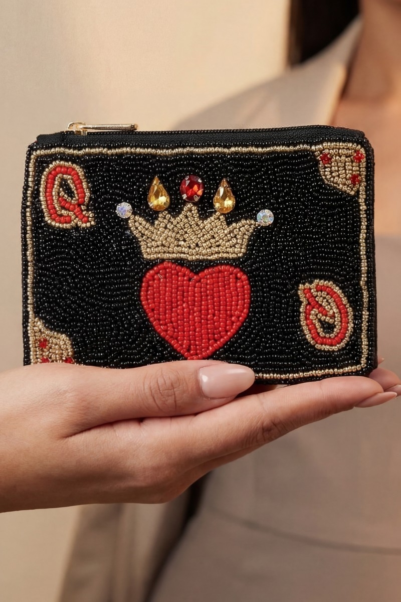 Queen Of Hearts Seed Beaded Coin Purse