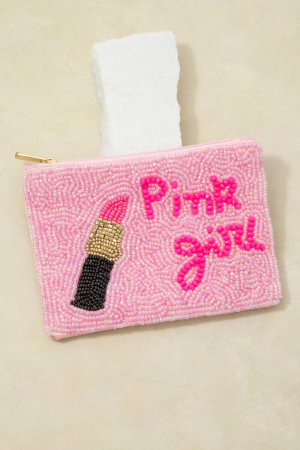 Pink Girl Beaded Coin Purse