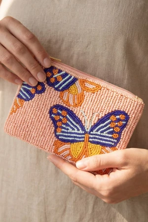 Textured Butterfly Beaded Coin Purse