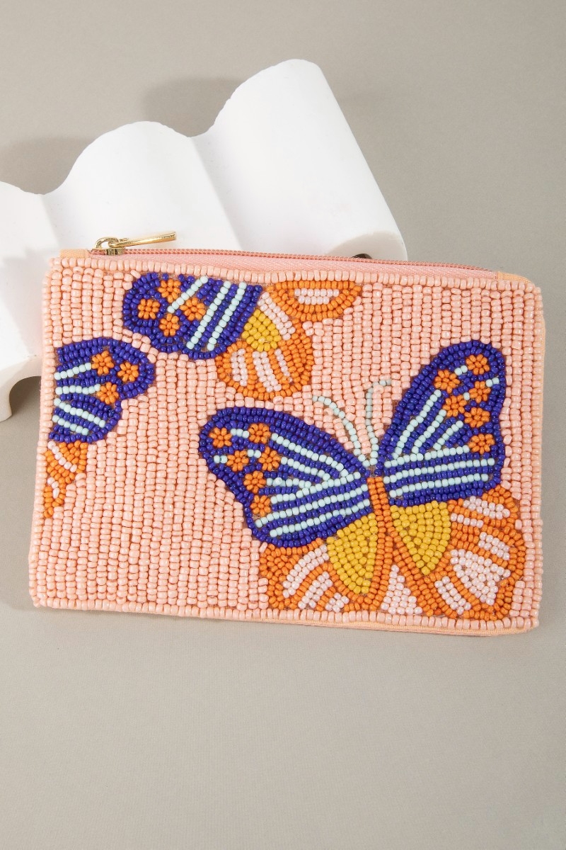 Textured Butterfly Beaded Coin Purse