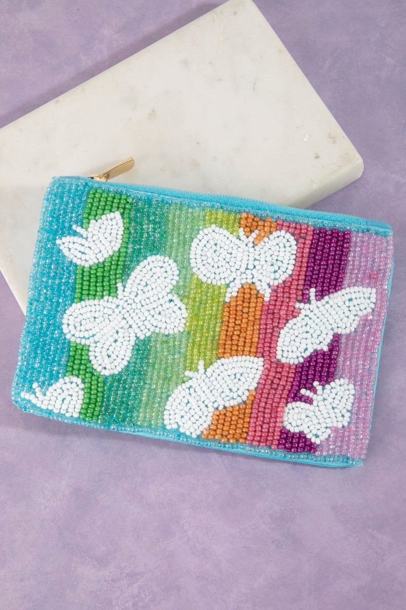 Rainbow Butterfly Beaded Coin Purse