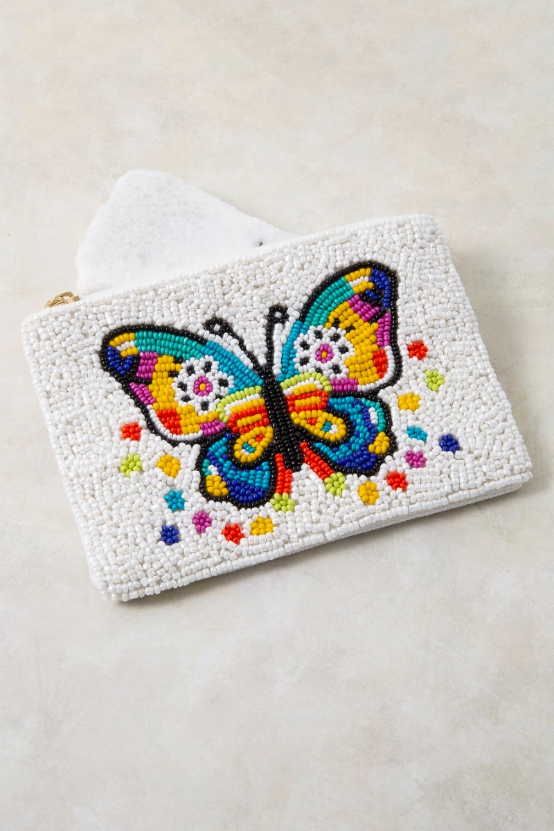 Seed Beaded Rainbow Butterfly Coin Purse