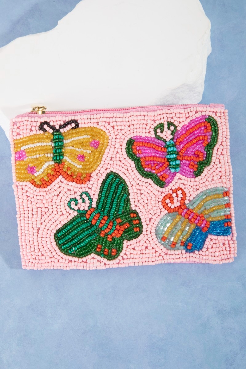 Colorful Butterfly Beaded Coin Purse