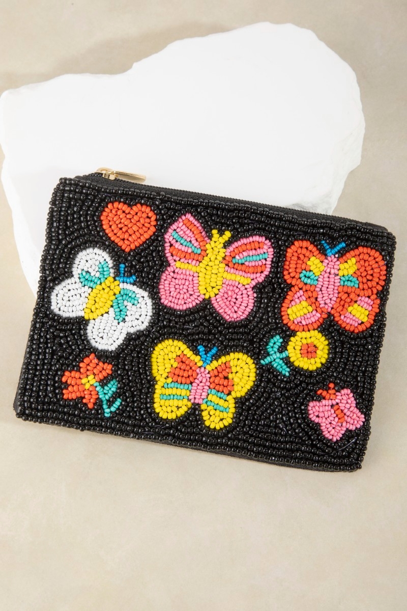 Multi Butterfly Beaded Coin Purse