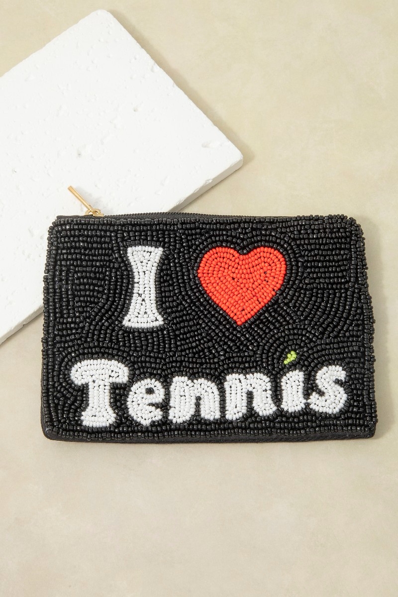 I Love Tennis Beaded Zip Coin Purse