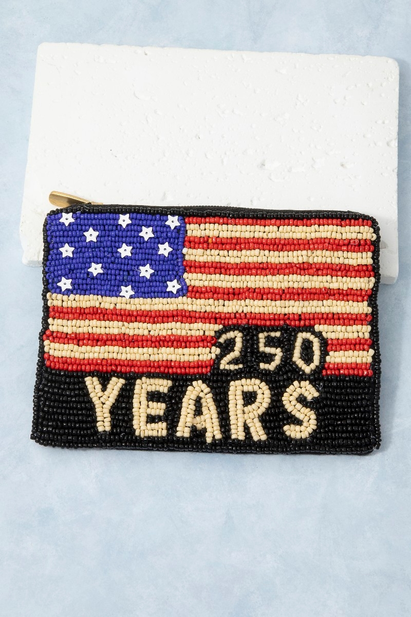 Usa Flag 250 Years Beaded Zip Coin Purse