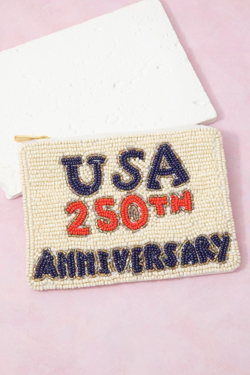 Usa 250Th Anniversary Beaded Zip Coin Purse
