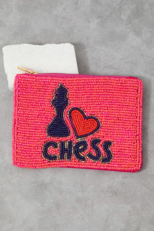 I Heart Chess Beaded Zip Coin Purse