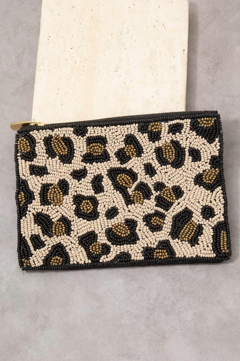 Beaded Leopard Print Coin Purse