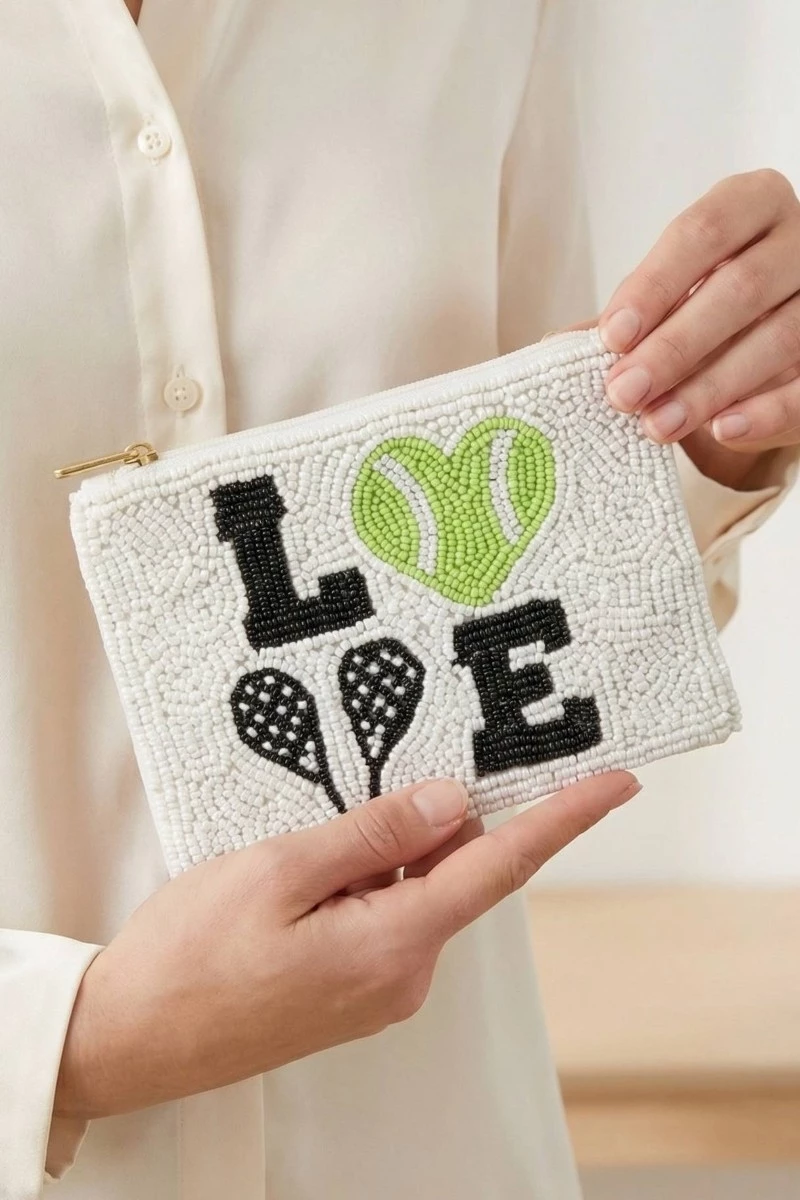 Love Tennis Themed Beaded Coin Purse