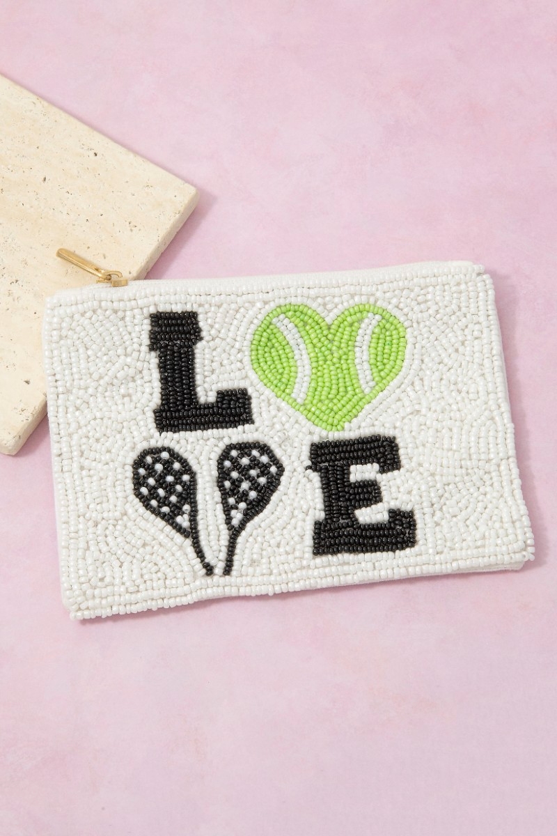 Love Tennis Themed Beaded Coin Purse
